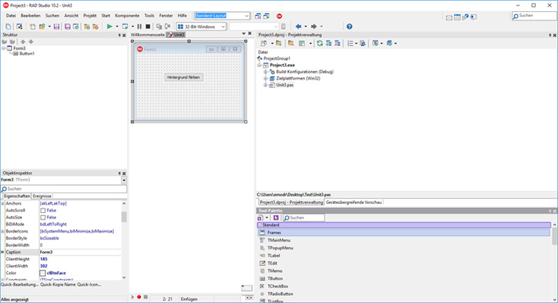 Abbildung 1: Screenshot Delphi Entwicklungsumgebung